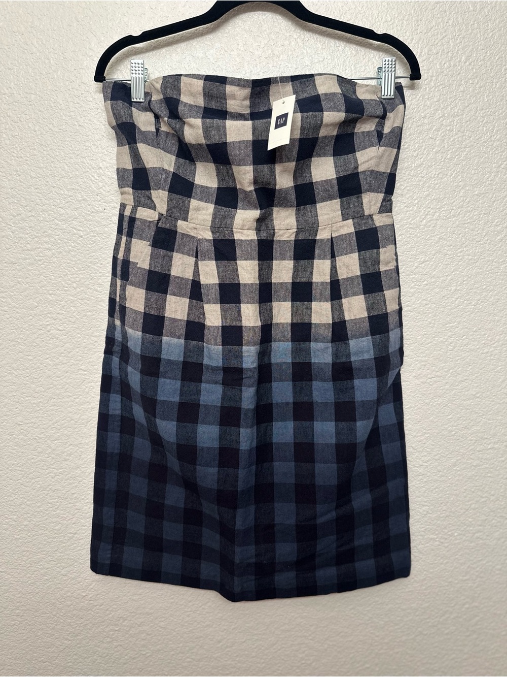 GAP Navy and Cream Plaid Strapless Dress